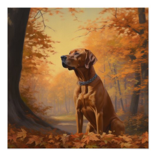 Poster Rhodesian Ridgeback à l'automne Feuilles automne I (Devant)