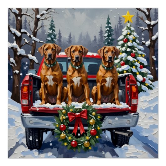 Poster Rhodesian Ridgeback Christmas Red Truck Holiday (Devant)