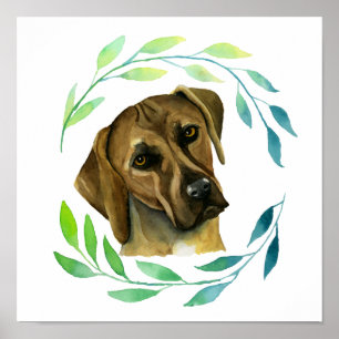 Poster Rhodesian Ridgeback Dog avec l'aquarelle Wreath
