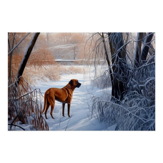 Poster Rhodesian Ridgeback Laisser Neige Noël (Devant)