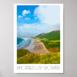 Poster Rhossili Bay Gower - Empreinte du style de l'affic