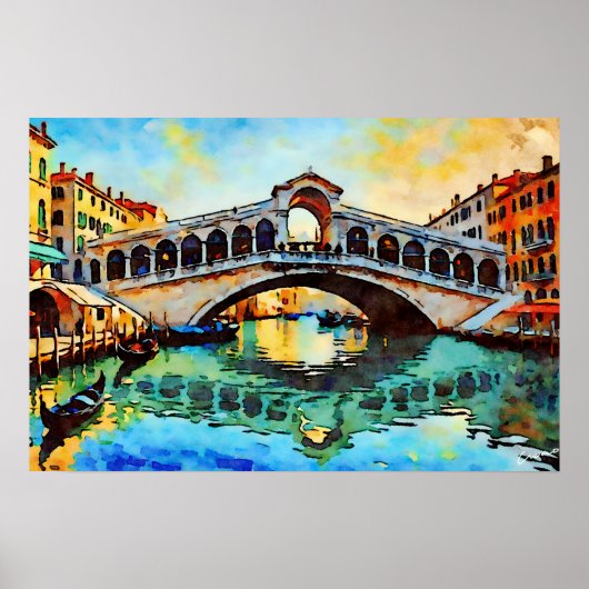 Poster Rialto Bridge Watercolor (Devant)
