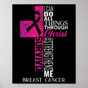 Poster Ribbon rose Cancer du sein Survivant Croix chrétie