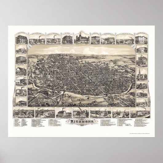 Poster Richmond, IN Panoramic Map - 1884 (Devant)