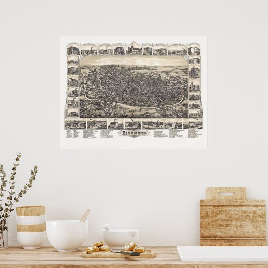 Poster Richmond, IN Panoramic Map - 1884 (Cuisine)