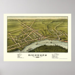 Poster Richmond, ME Carte panoramique - 1878
