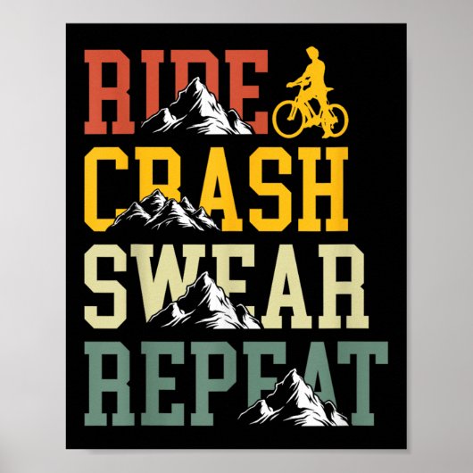 Poster Ride Crash Sweat Répéter Funny Vélo (Devant)
