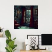 Poster Rideaux rouges - Art intérieur impressionniste (Bureau à domicile)