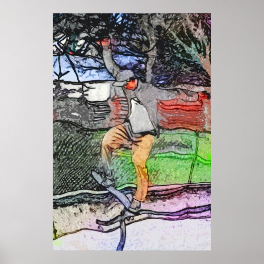 Poster Riding the Rails - Cartoon Skateboarder Design (Devant)