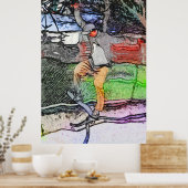 Poster Riding the Rails - Cartoon Skateboarder Design (Cuisine)