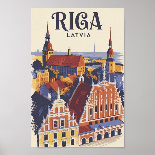Poster Riga Latvia Illustration Travel Art Vintage (Devant)
