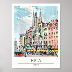 Poster Riga Lettonie Illustration d'art vintage Voyage