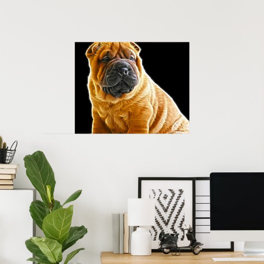 Poster Rincement, Chinois Shar Pei Chien Coquelicot (Bureau à domicile)