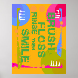 Poster Rincer la brosse, puis SOURIRE !