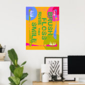 Poster Rincer la brosse, puis SOURIRE ! (Bureau à domicile)