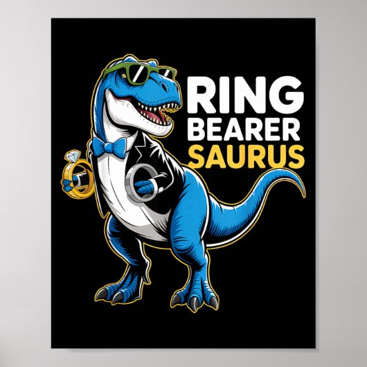 Poster Ring Bearer T-rex Dino Funny Wedding Party Ring Di (Devant)