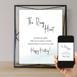 Poster Ring Chasse Fête des mariées Jeu Soft Green Wash P<br><div class="desc">Ring Hunt signe de jeu de douche nuptiale. "The Ring Hunt" se distingue par sa calligraphie à lettres avec une élégance décontractée. Design minimaliste chic avec typographie noir et blanc sur un arrière - plan blanc fini, avec un lave-aquarelle doux et une palette de couleurs vert doux au verso. Un...</div>