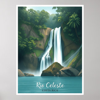 Poster Rio Celeste, Costa Rica – Illustration vintage
