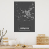 Poster Rio de Janeiro, Brésil (blanc sur noir) (Cuisine)
