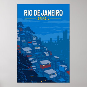 Poster Rio De Janeiro Brésil Favela Voyage Art Rétro