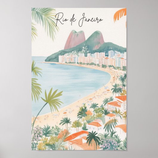 Poster Rio de Janeiro Brésil Gouache Illustration Voyage (Devant)