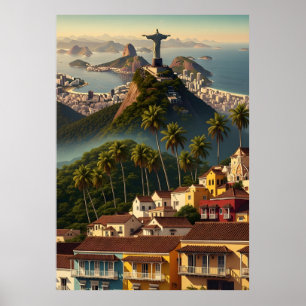 Poster Rio De Janeiro Brésil Voyage Christ vintage