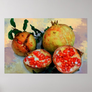 Poster Ripe Pomegranates Paint, effect
