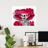Poster Rire Skeleton Woman dans Red Bonnet (Bureau à domicile)