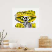 Poster Rire Skeleton Woman dans Yellow Bonnet (Cuisine)