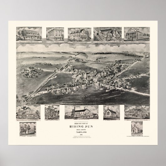 Poster Rising Sun, MD Panoramic Map - 1907 (Devant)