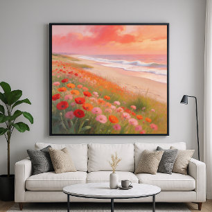 Poster Rivage Cramoisi - Style de peinture au pastel d'ar