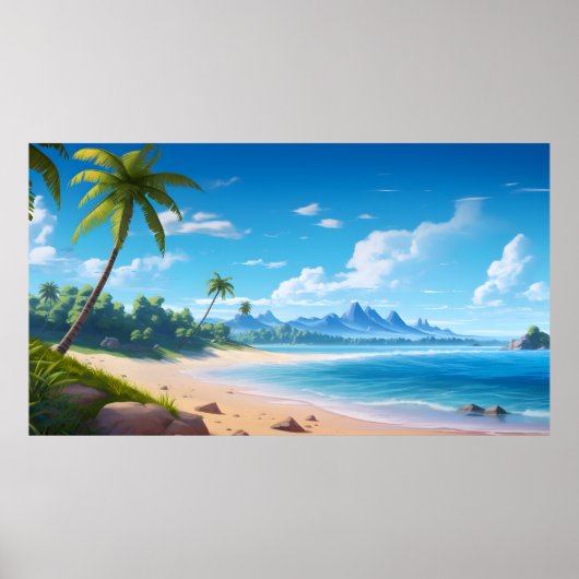 Poster Rivage de plage sablonneuse de l'île de l'océan tr (Devant)