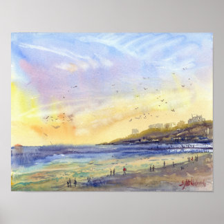 Poster Rivage hivernal d'Odessa et goélands à l'aquarelle