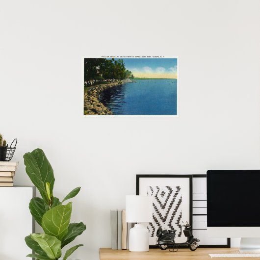 Poster Rive, pavillon et baigneurs (Bureau à domicile)