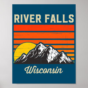 Poster River Falls Wisconsin Retro City State USA