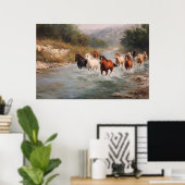 Poster River Run Galloping Horses Art (Bureau à domicile)