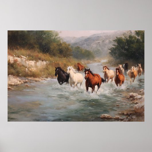 Poster River Run Galloping Horses Art (Devant)