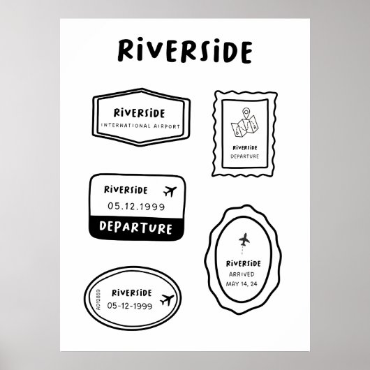Poster Riverside - Collection de timbres de voyage | Mini (Devant)