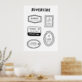 Poster Riverside - Collection de timbres de voyage | Mini (Cuisine)