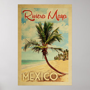 Poster Riviera Maya Palm Tree Vintage voyage