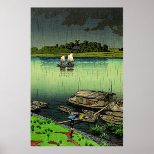Poster Rivière Arakawa sous la pluie de mai Kawase Hasui 