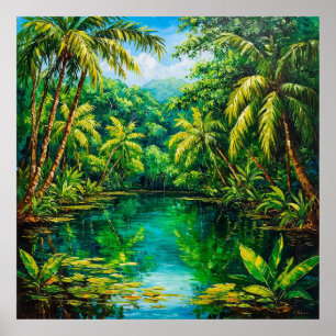 Poster Rivière de la jungle tropicale entourée de verdure