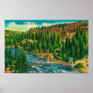 Poster Rivière de Spokane et pont de pied de suspension