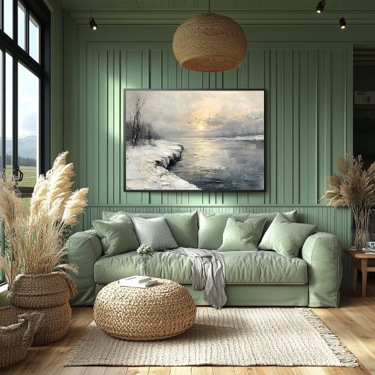 Poster Rivière d'hiver paisible à Sunrise, Palette textur