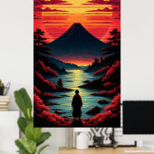 Poster Rivière du coucher de soleil avec volcan (Bureau à domicile)