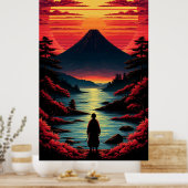 Poster Rivière du coucher de soleil avec volcan (Cuisine)