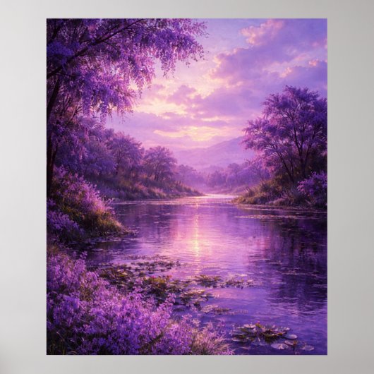 Poster Rivière enchantée sous un ciel pourpre (Devant)