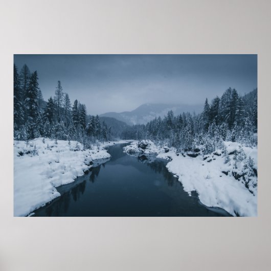POSTER RIVIÈRE ENTOURÉE D'UN CHAMP DE NEIGE COUVERT DE PI (Devant)