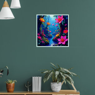 Poster Rivière fleurie de la forêt enchantée Art