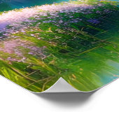 Poster Rivière, Fleurs et Montagnes Nuageuses (Coin)